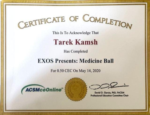 EXOS: Medicine Ball certificate, ACSM