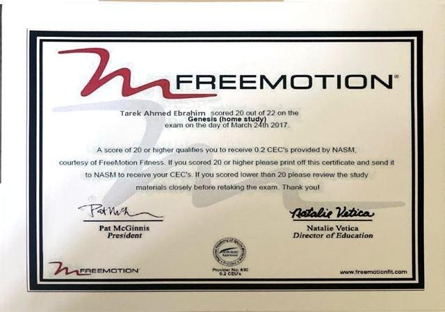 Genesis Home Study (NASM CEC) certificate, Freemotion