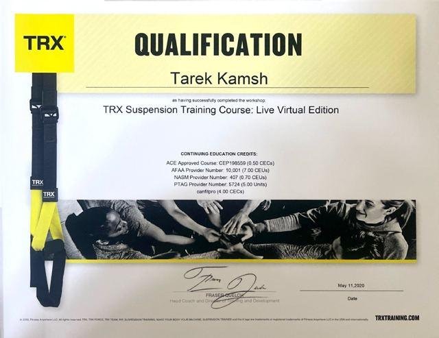 Suspension Training Course certificate, TRX