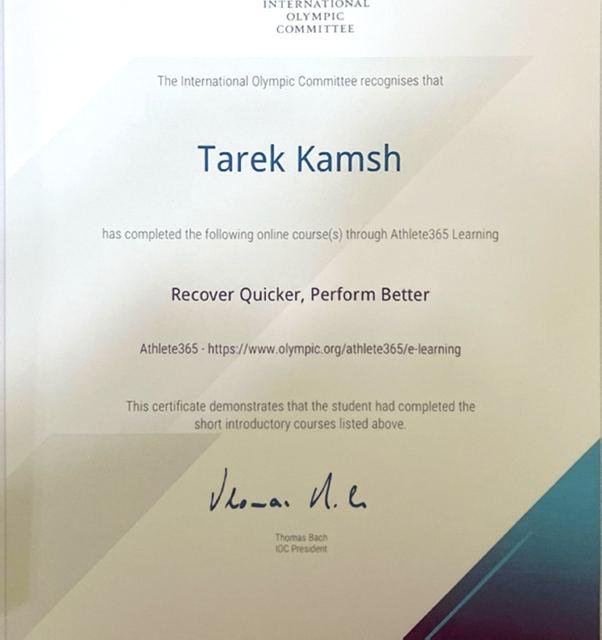 Recover Quicker, Perform Better certificate, IOC Athlete365