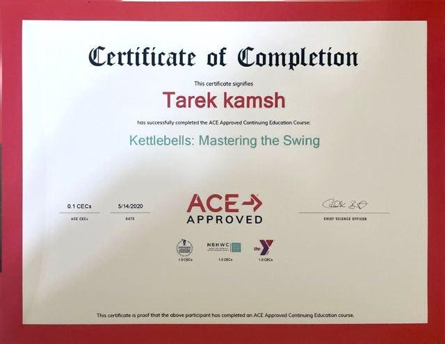 Kettlebells: Mastering the Swing certificate, ACE